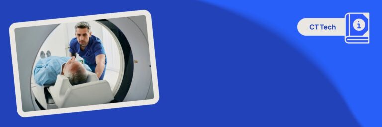 A CT tech performing a scan on a patient