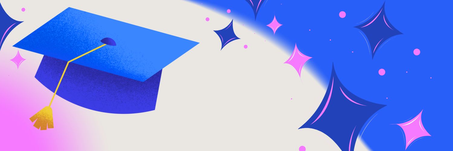 An illustration of a graduation cap surrounded by sparkles
